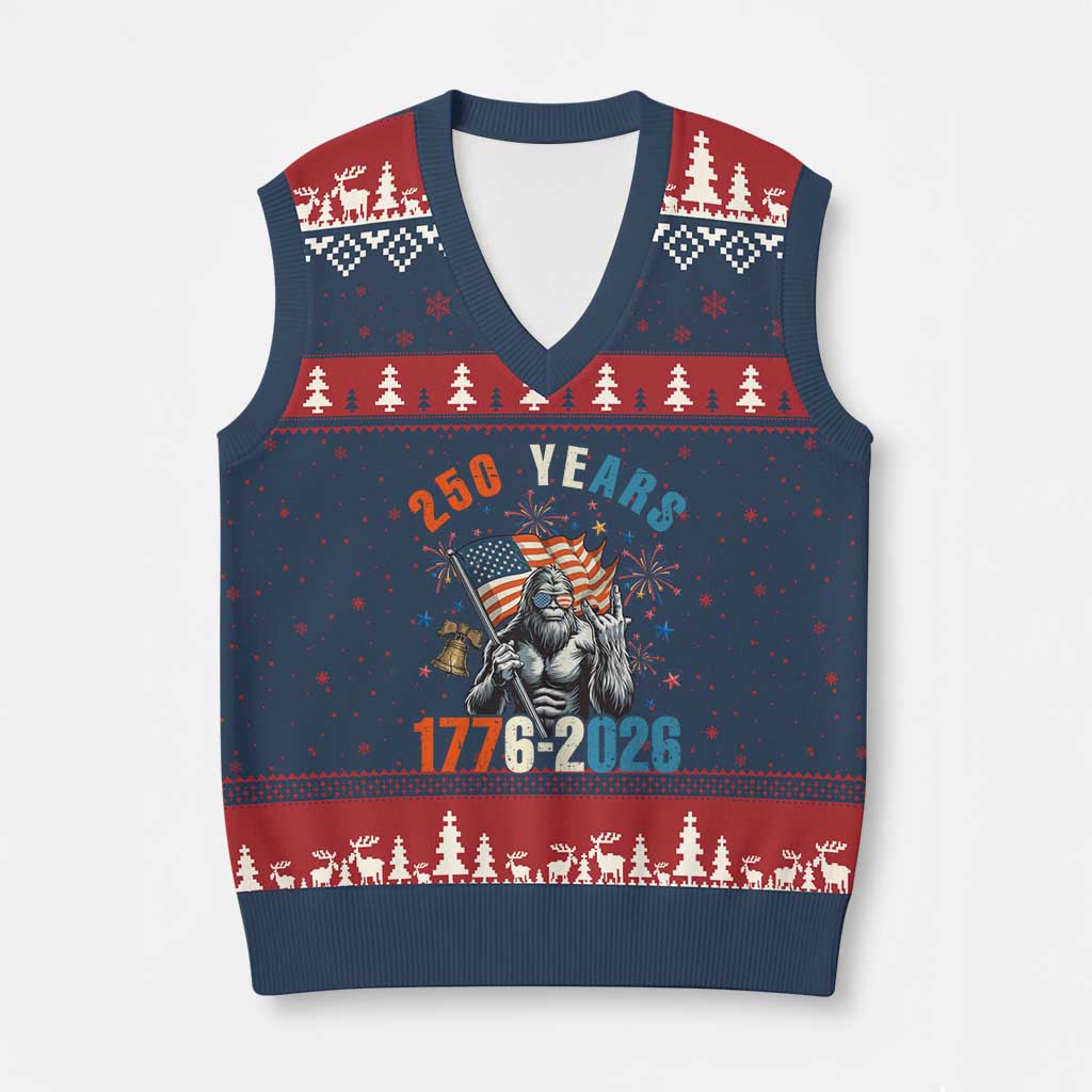 250th Anniversary USA V-Neck Knit Sweater Vest Bigfoot American Flag Patriotic 4th of July TS14 Navy Red Print Your Wear