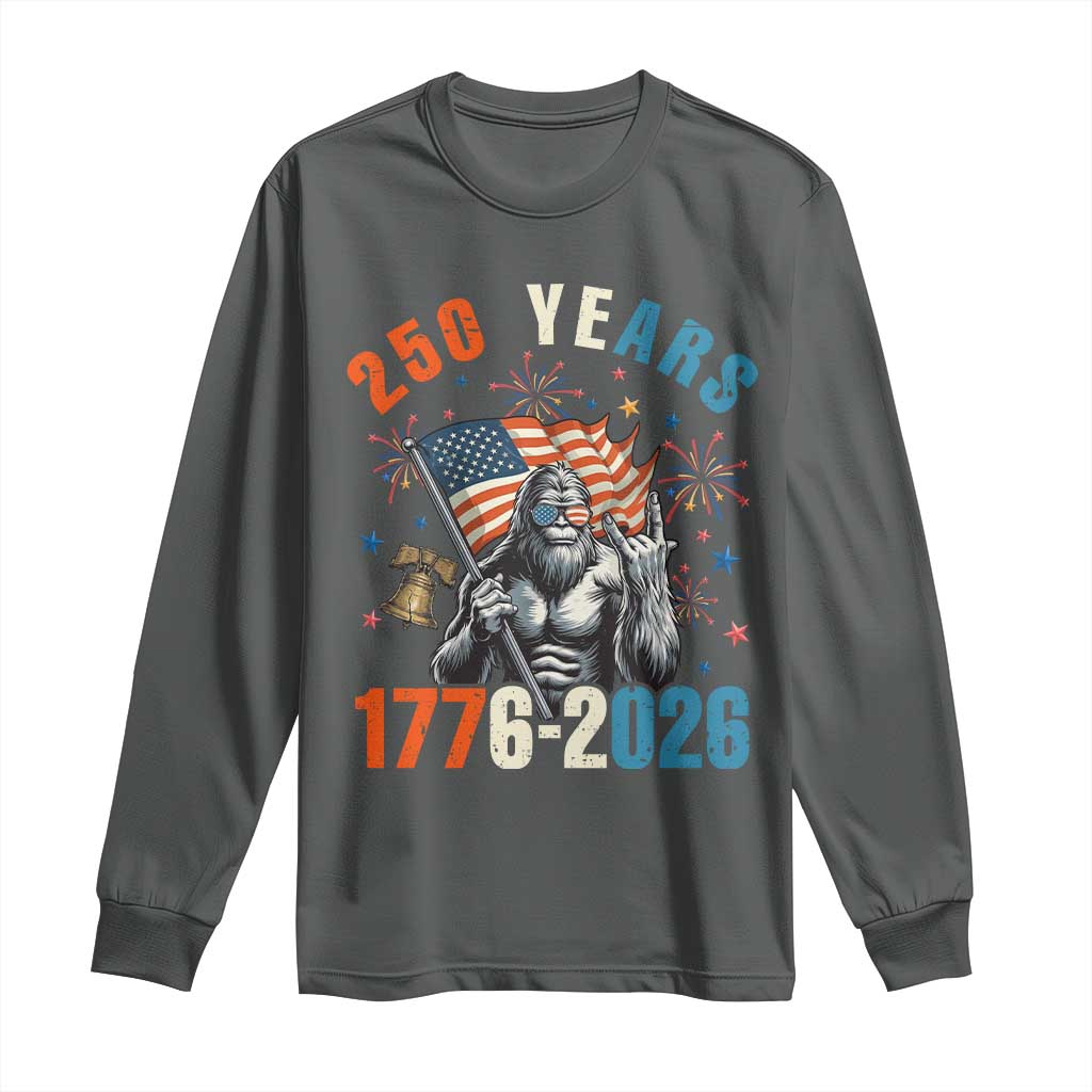 250th Anniversary USA Long Sleeve Shirt Bigfoot American Flag Patriotic 4th of July TS14 Dark Heather Print Your Wear