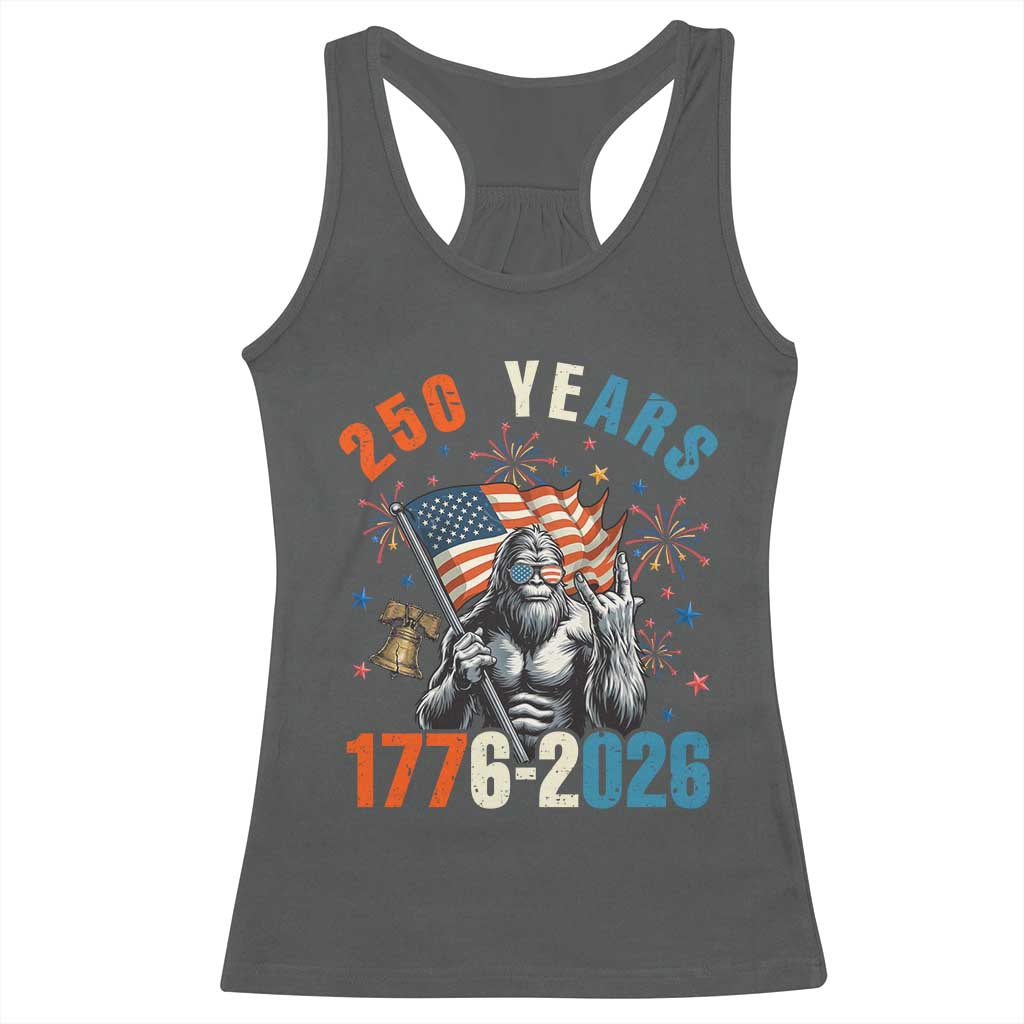 250th Anniversary USA Racerback Tank Top Bigfoot American Flag Patriotic 4th of July TS14 Dark Heather Print Your Wear