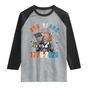 250th Anniversary USA Raglan Shirt Bigfoot American Flag Patriotic 4th of July TS14 Heather Gray Black Print Your Wear