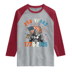 250th Anniversary USA Raglan Shirt Bigfoot American Flag Patriotic 4th of July TS14 Heather Gray Heather Red Print Your Wear