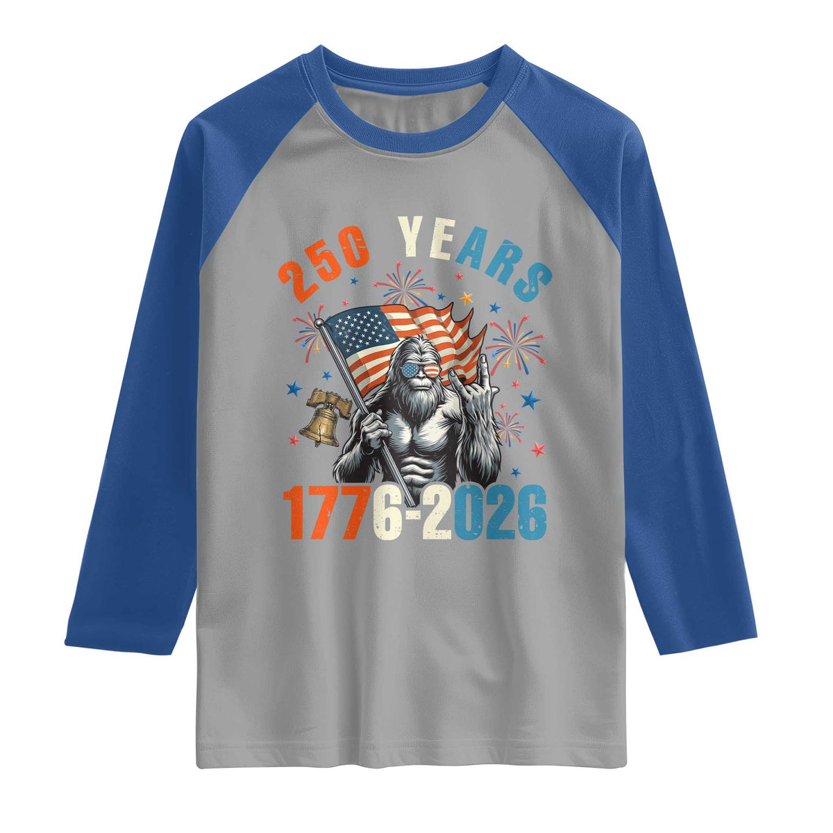 250th Anniversary USA Raglan Shirt Bigfoot American Flag Patriotic 4th of July TS14 Sport Gray Royal Print Your Wear
