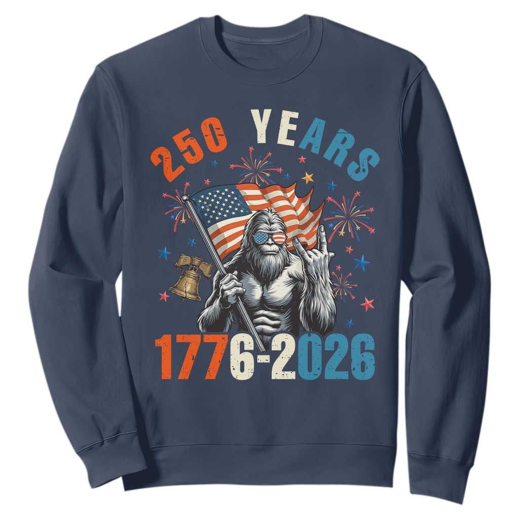 250th Anniversary USA Sweatshirt Bigfoot American Flag Patriotic 4th of July TS14 Navy Print Your Wear