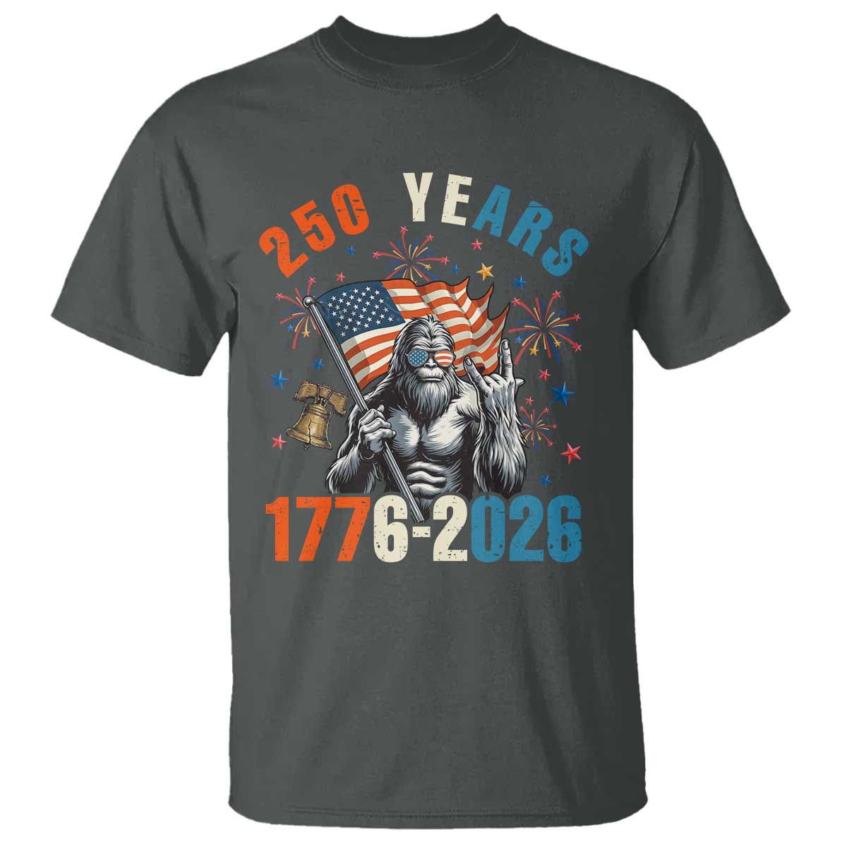 250th Anniversary USA T Shirt Bigfoot American Flag Patriotic 4th of July TS14 Dark Heather Print Your Wear