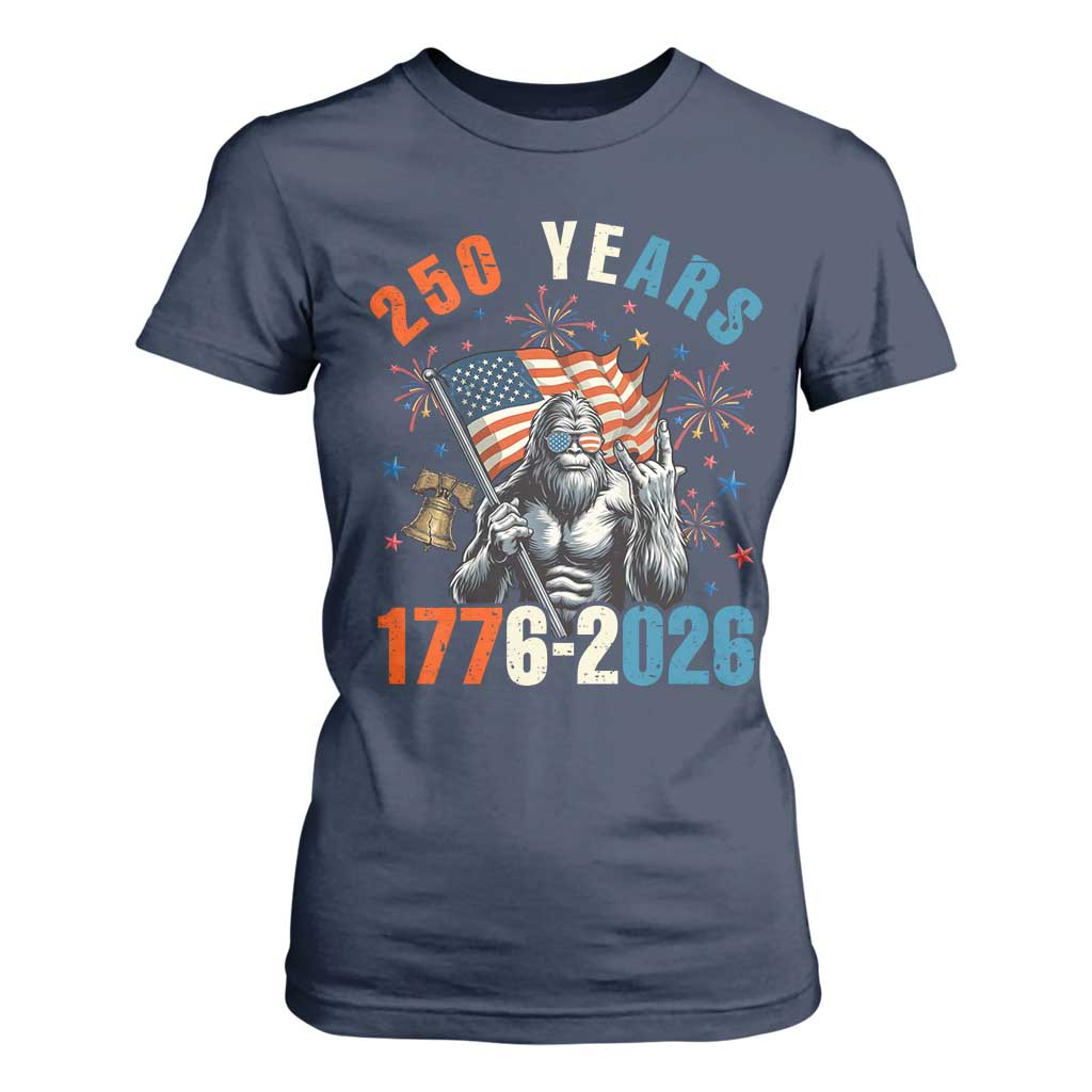 250th Anniversary USA T Shirt For Women Bigfoot American Flag Patriotic 4th of July TS14 Navy Print Your Wear