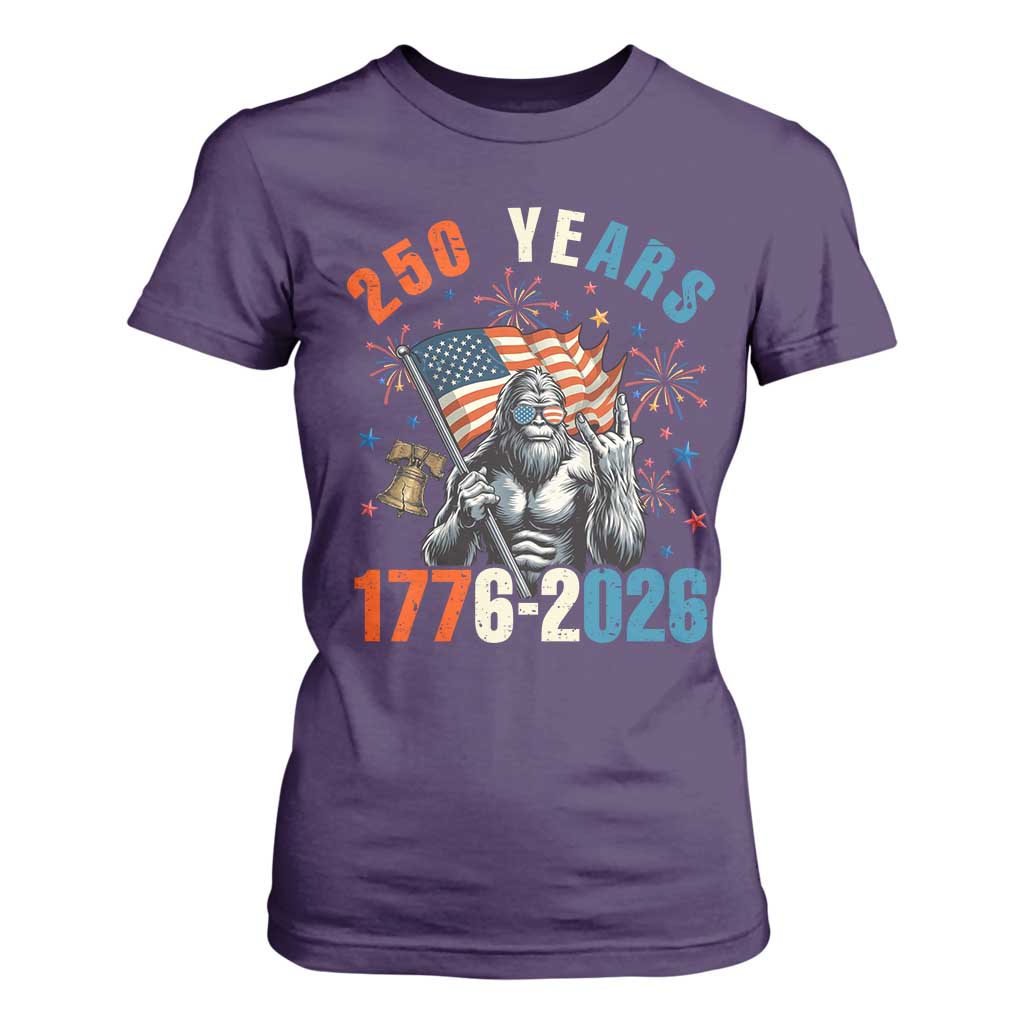 250th Anniversary USA T Shirt For Women Bigfoot American Flag Patriotic 4th of July TS14 Purple Print Your Wear