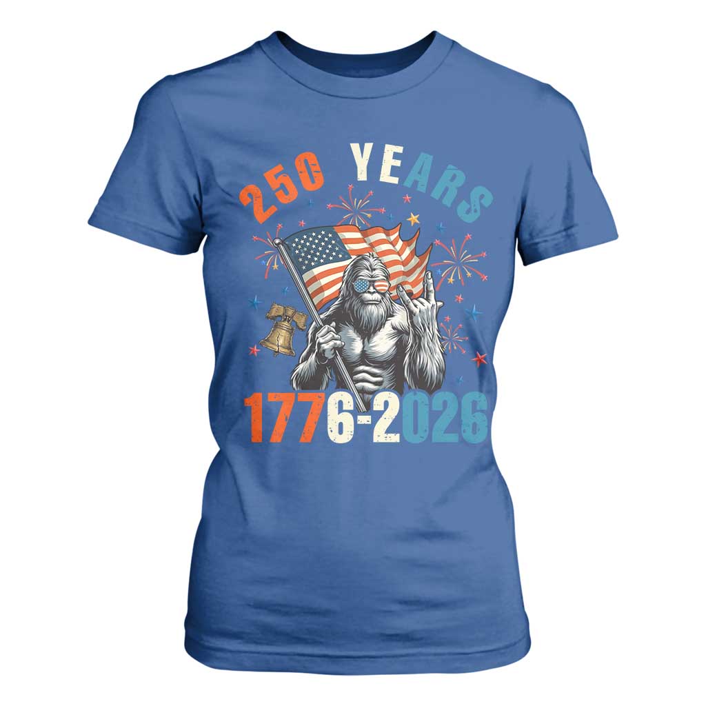 250th Anniversary USA T Shirt For Women Bigfoot American Flag Patriotic 4th of July TS14 Royal Blue Print Your Wear