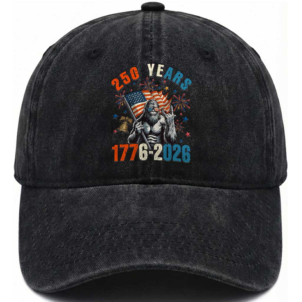 250th Anniversary USA Washed Cotton Baseball Cap Bigfoot American Flag Patriotic 4th of July TS14 Print Your Wear
