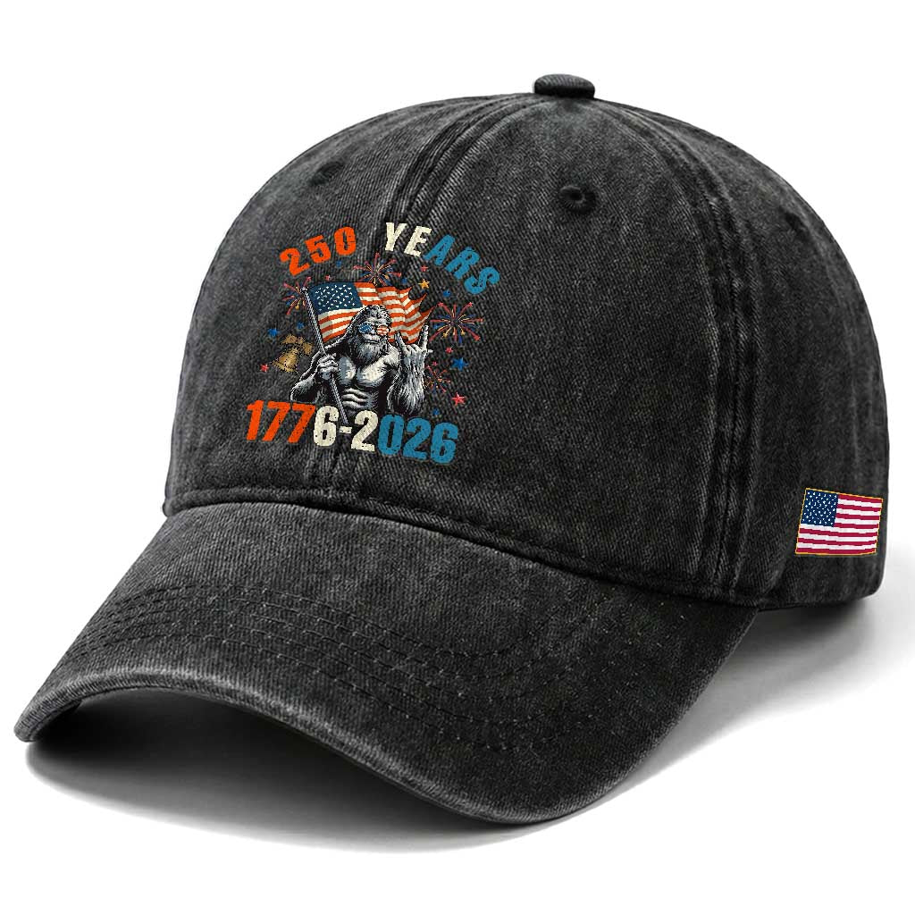 250th Anniversary USA Washed Cotton Baseball Cap Bigfoot American Flag Patriotic 4th of July TS14 Print Your Wear
