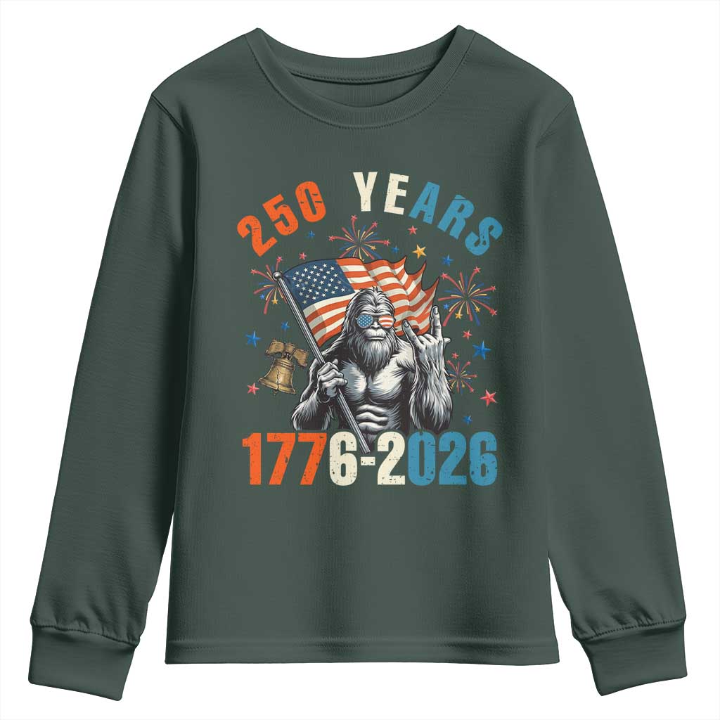 250th Anniversary USA Youth Sweatshirt Bigfoot American Flag Patriotic 4th of July TS14 Dark Forest Green Print Your Wear