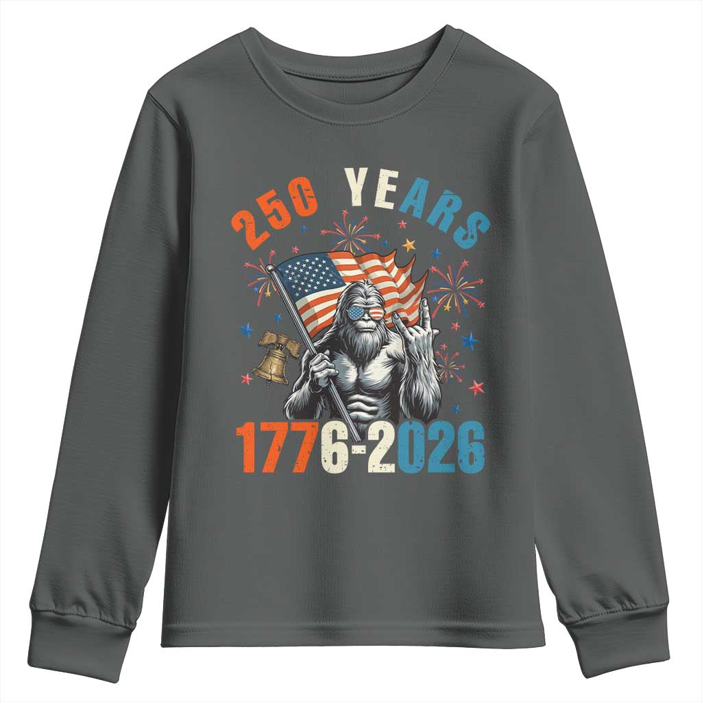 250th Anniversary USA Youth Sweatshirt Bigfoot American Flag Patriotic 4th of July TS14 Dark Heather Print Your Wear