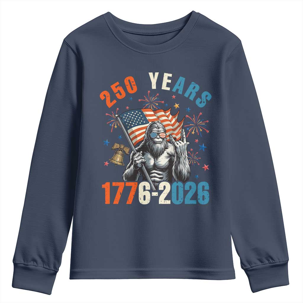 250th Anniversary USA Youth Sweatshirt Bigfoot American Flag Patriotic 4th of July TS14 Navy Print Your Wear