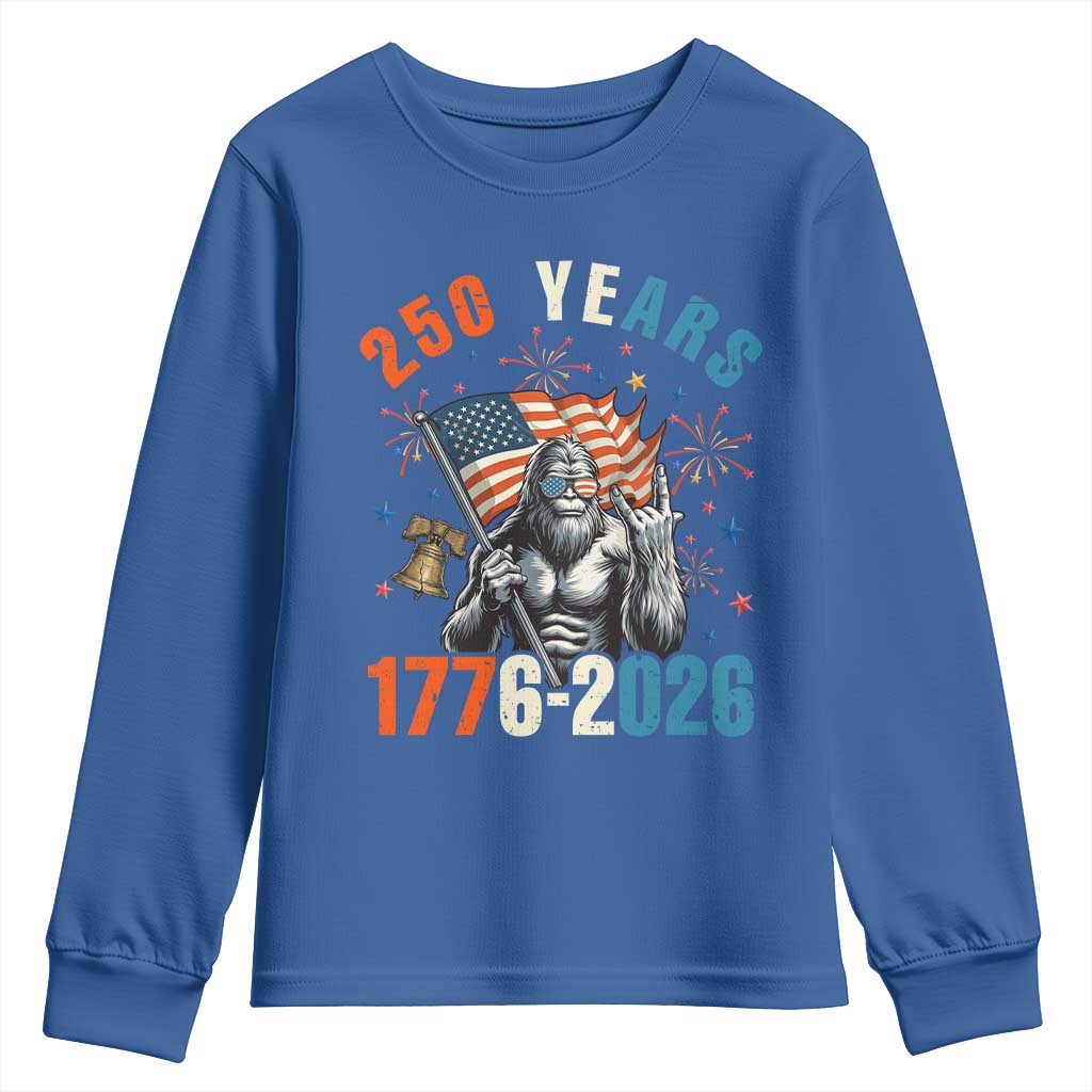 250th Anniversary USA Youth Sweatshirt Bigfoot American Flag Patriotic 4th of July TS14 Royal Blue Print Your Wear
