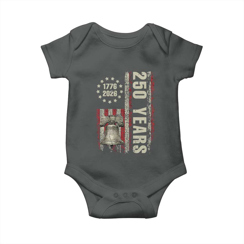250th Anniversary USA Baby Onesie Patriotic Liberty Bell 1776 2026 American Flag TS14 Dark Heather Print Your Wear