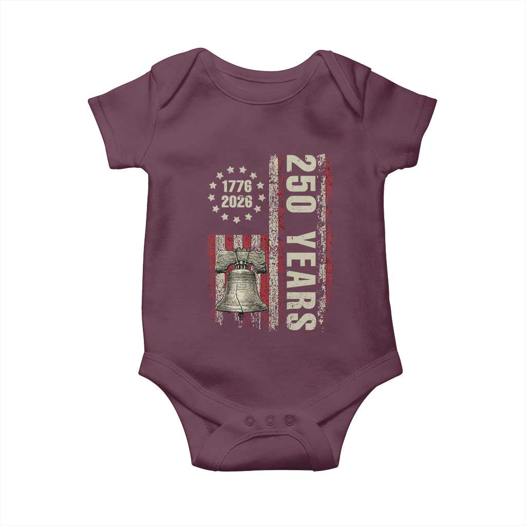250th Anniversary USA Baby Onesie Patriotic Liberty Bell 1776 2026 American Flag TS14 Maroon Print Your Wear