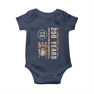 250th Anniversary USA Baby Onesie Patriotic Liberty Bell 1776 2026 American Flag TS14 Navy Print Your Wear