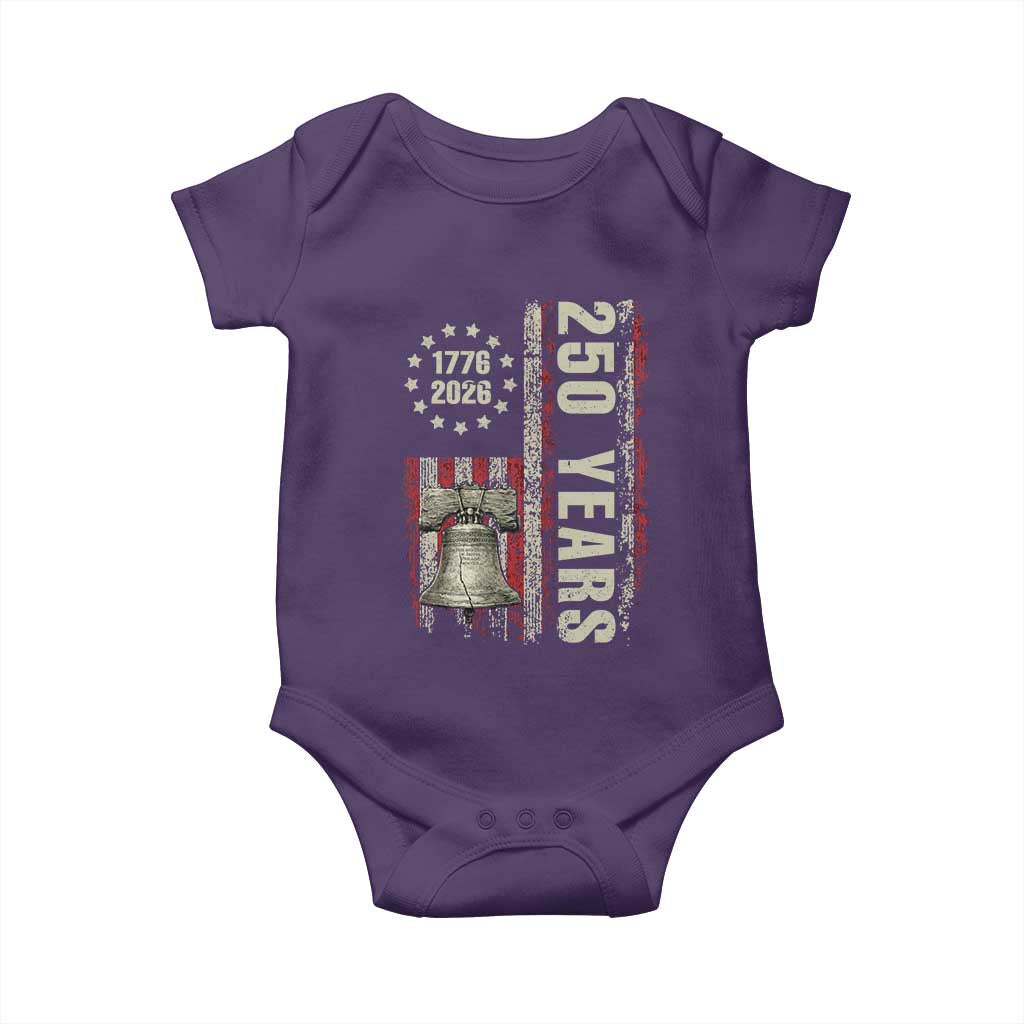 250th Anniversary USA Baby Onesie Patriotic Liberty Bell 1776 2026 American Flag TS14 Purple Print Your Wear