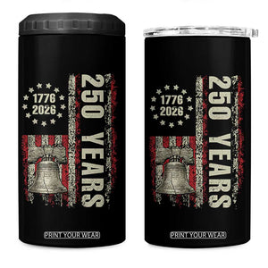 250th Anniversary USA 4 in 1 Can Cooler Tumbler Patriotic Liberty Bell 1776 2026 American Flag TS14 One Size: 16 oz Black Print Your Wear