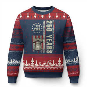 250th Anniversary USA Ugly Christmas Sweater Patriotic Liberty Bell 1776 2026 American Flag TS14 Navy Red Print Your Wear