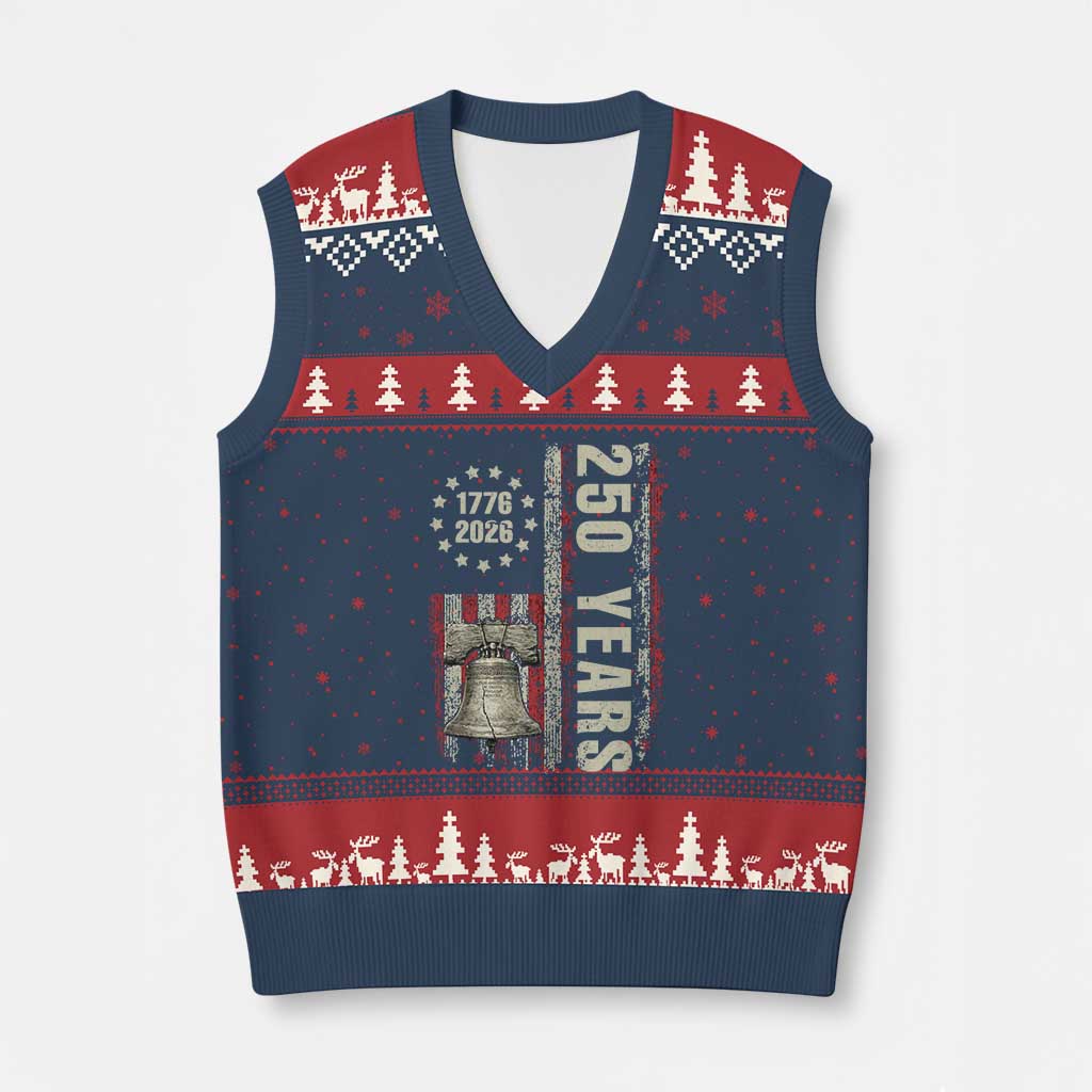 250th Anniversary USA V-Neck Knit Sweater Vest Patriotic Liberty Bell 1776 2026 American Flag TS14 Navy Red Print Your Wear
