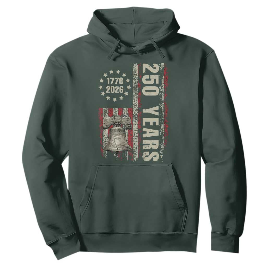 250th Anniversary USA Hoodie Patriotic Liberty Bell 1776 2026 American Flag TS14 Dark Forest Green Print Your Wear
