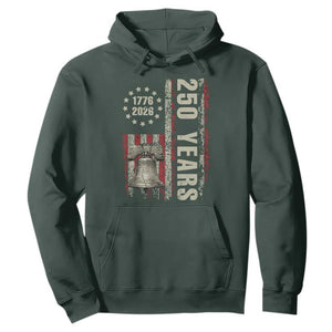 250th Anniversary USA Hoodie Patriotic Liberty Bell 1776 2026 American Flag TS14 Dark Forest Green Print Your Wear