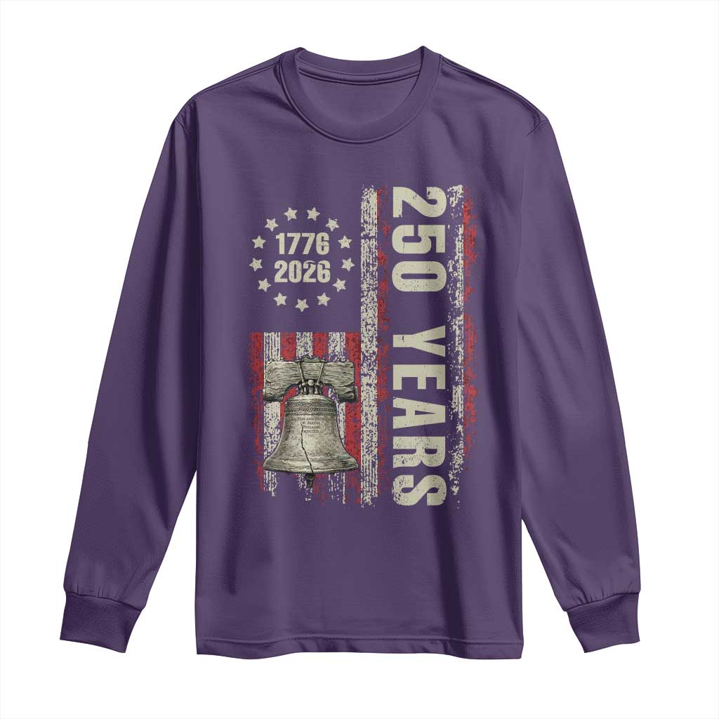 250th Anniversary USA Long Sleeve Shirt Patriotic Liberty Bell 1776 2026 American Flag TS14 Purple Print Your Wear