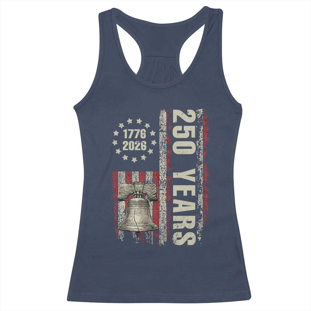 250th Anniversary USA Racerback Tank Top Patriotic Liberty Bell 1776 2026 American Flag TS14 Navy Print Your Wear