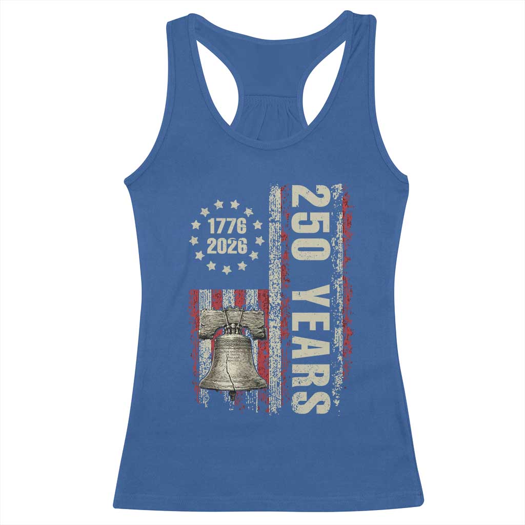 250th Anniversary USA Racerback Tank Top Patriotic Liberty Bell 1776 2026 American Flag TS14 Royal Blue Print Your Wear