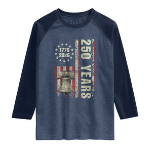 250th Anniversary USA Raglan Shirt Patriotic Liberty Bell 1776 2026 American Flag TS14 Heather Denim Navy Print Your Wear