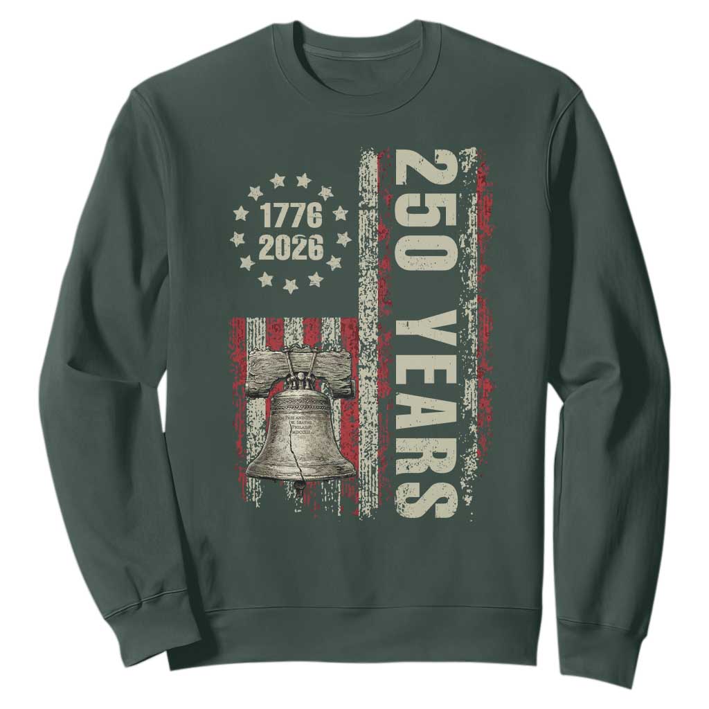 250th Anniversary USA Sweatshirt Patriotic Liberty Bell 1776 2026 American Flag TS14 Dark Forest Green Print Your Wear