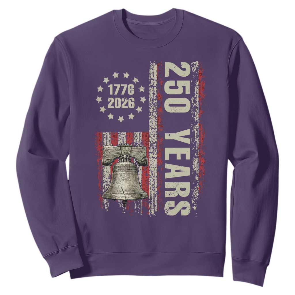 250th Anniversary USA Sweatshirt Patriotic Liberty Bell 1776 2026 American Flag TS14 Purple Print Your Wear