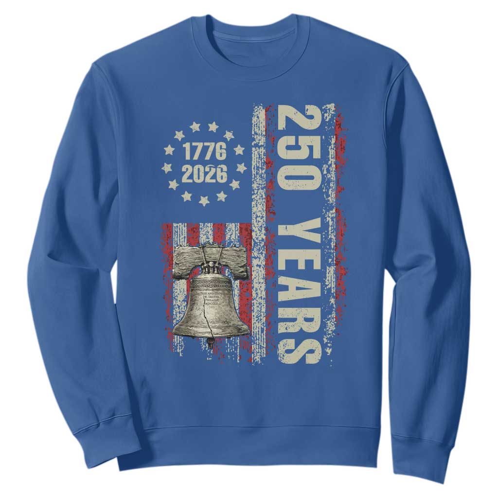 250th Anniversary USA Sweatshirt Patriotic Liberty Bell 1776 2026 American Flag TS14 Royal Blue Print Your Wear