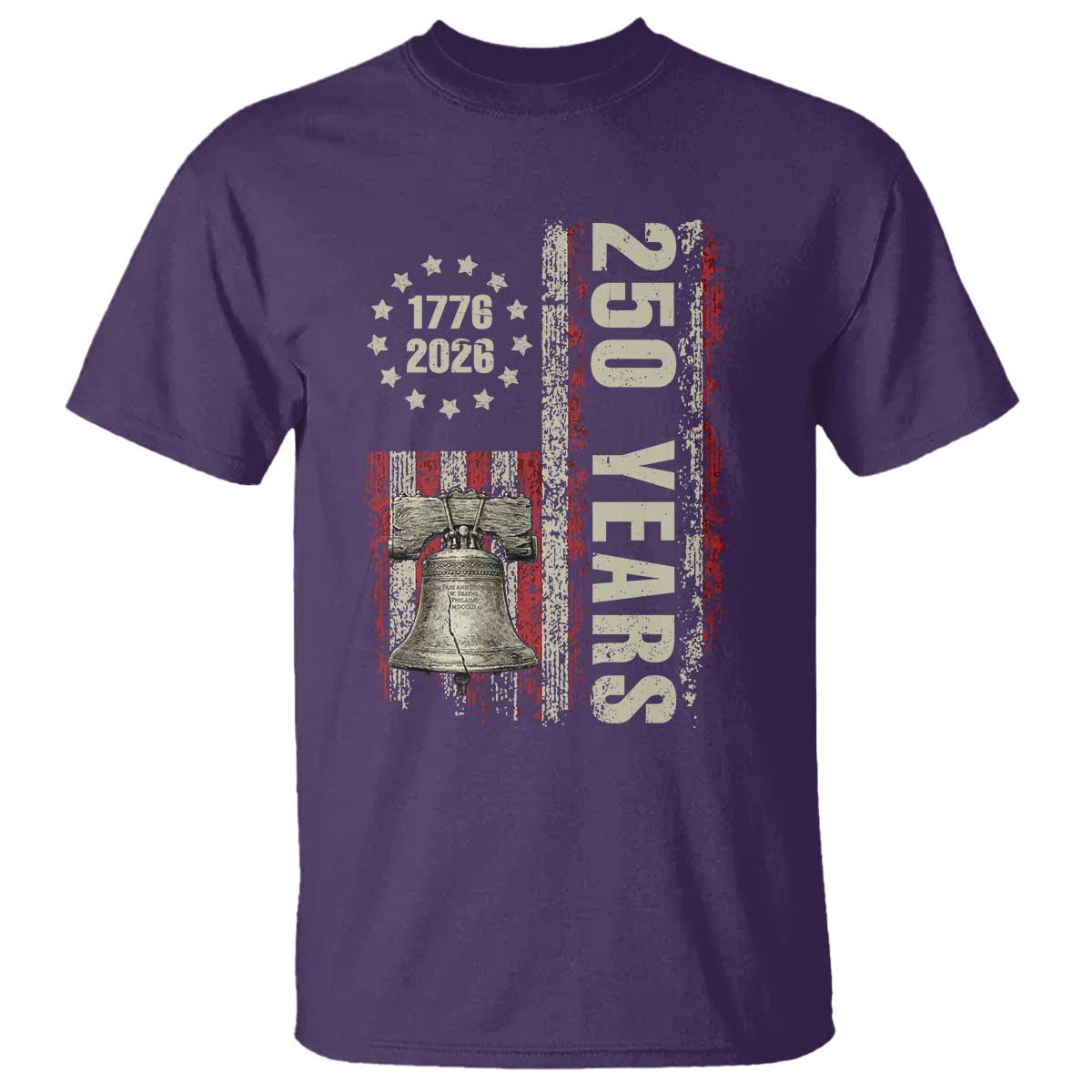 250th Anniversary USA T Shirt Patriotic Liberty Bell 1776 2026 American Flag TS14 Purple Print Your Wear