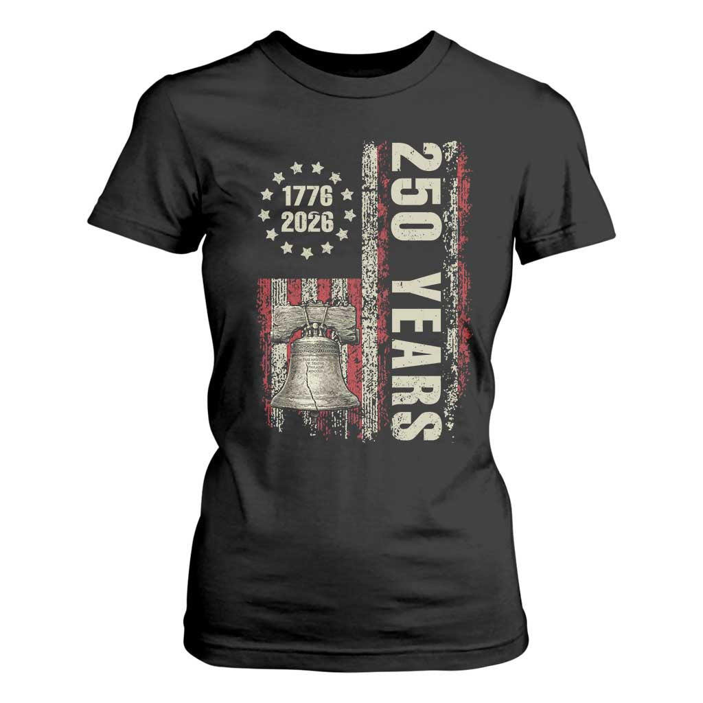 250th Anniversary USA T Shirt For Women Patriotic Liberty Bell 1776 2026 American Flag TS14 Black Print Your Wear