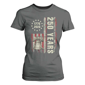 250th Anniversary USA T Shirt For Women Patriotic Liberty Bell 1776 2026 American Flag TS14 Dark Heather Print Your Wear