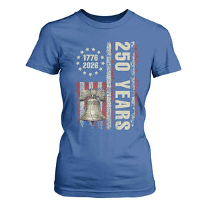 250th Anniversary USA T Shirt For Women Patriotic Liberty Bell 1776 2026 American Flag TS14 Royal Blue Print Your Wear