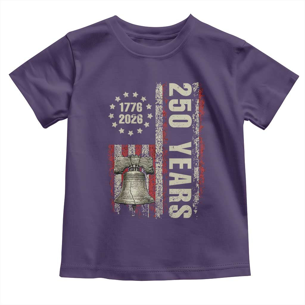 250th Anniversary USA Toddler T Shirt Patriotic Liberty Bell 1776 2026 American Flag TS14 Purple Print Your Wear