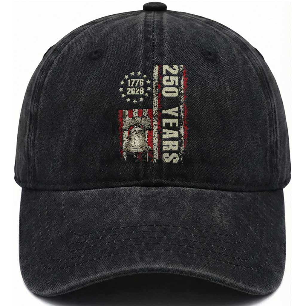 250th Anniversary USA Washed Cotton Baseball Cap Patriotic Liberty Bell 1776 2026 American Flag TS14 Print Your Wear