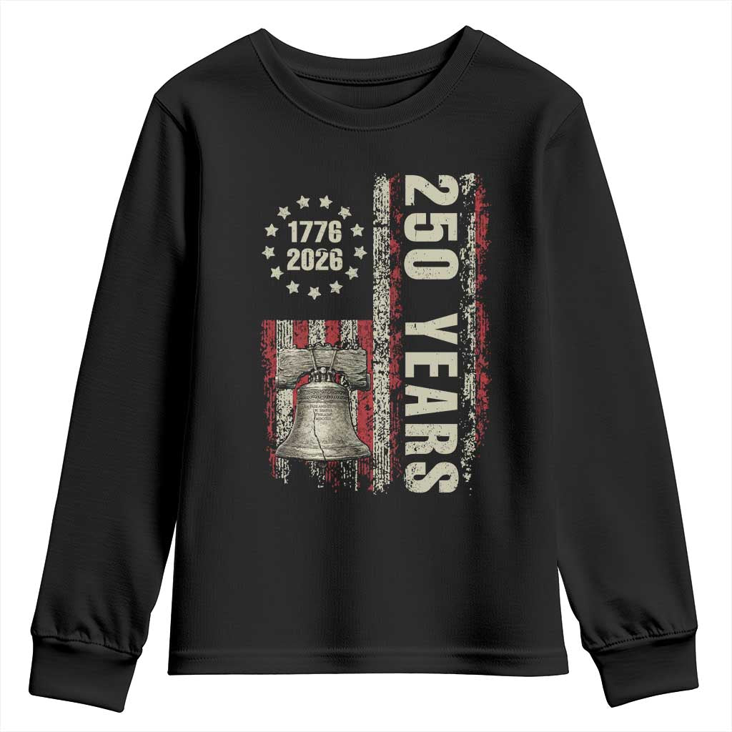 250th Anniversary USA Youth Sweatshirt Patriotic Liberty Bell 1776 2026 American Flag TS14 Black Print Your Wear
