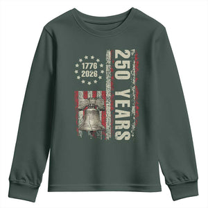 250th Anniversary USA Youth Sweatshirt Patriotic Liberty Bell 1776 2026 American Flag TS14 Dark Forest Green Print Your Wear