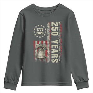 250th Anniversary USA Youth Sweatshirt Patriotic Liberty Bell 1776 2026 American Flag TS14 Dark Heather Print Your Wear