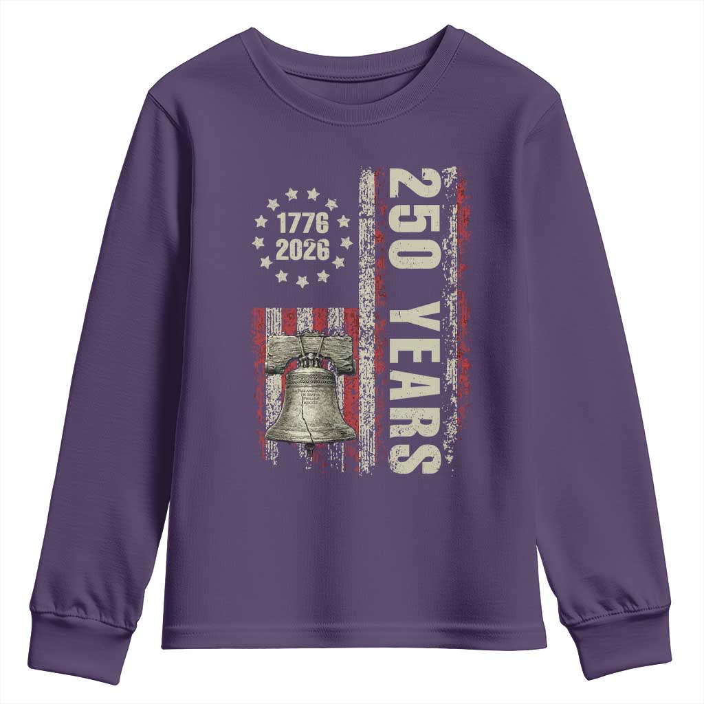 250th Anniversary USA Youth Sweatshirt Patriotic Liberty Bell 1776 2026 American Flag TS14 Purple Print Your Wear
