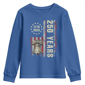 250th Anniversary USA Youth Sweatshirt Patriotic Liberty Bell 1776 2026 American Flag TS14 Royal Blue Print Your Wear