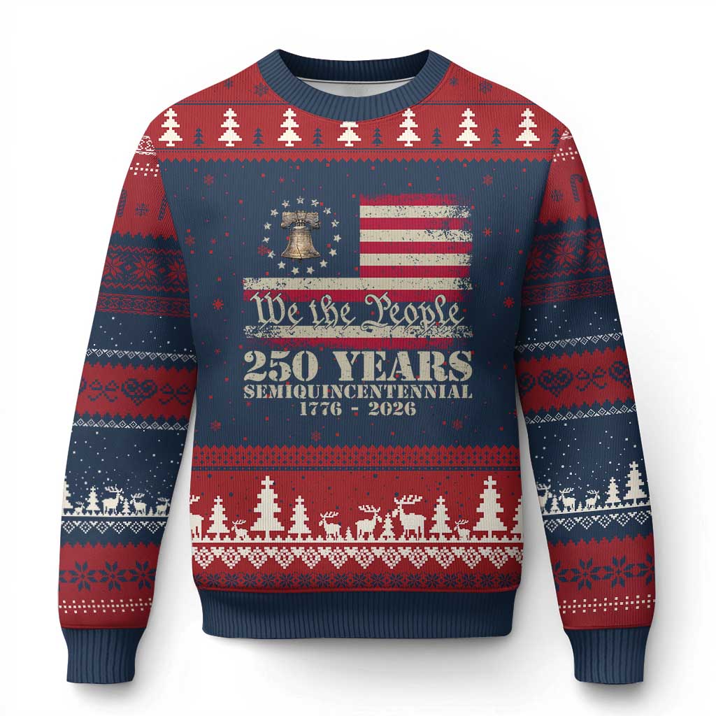 250th Anniversary USA Ugly Christmas Sweater Patriotic Liberty Bell 1776 2026 Independence Day TS14 Navy Red Print Your Wear