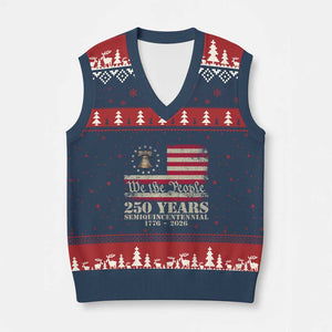 250th Anniversary USA V-Neck Knit Sweater Vest Patriotic Liberty Bell 1776 2026 Independence Day TS14 Navy Red Print Your Wear