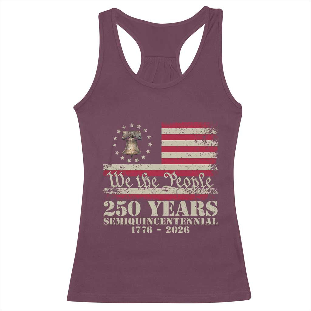 250th Anniversary USA Racerback Tank Top Patriotic Liberty Bell 1776 2026 Independence Day TS14 Maroon Print Your Wear