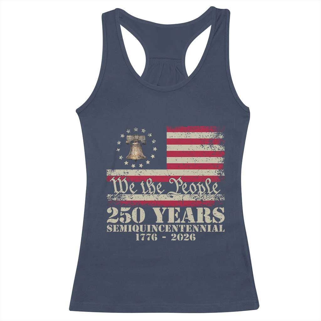 250th Anniversary USA Racerback Tank Top Patriotic Liberty Bell 1776 2026 Independence Day TS14 Navy Print Your Wear