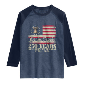 250th Anniversary USA Raglan Shirt Patriotic Liberty Bell 1776 2026 Independence Day TS14 Heather Denim Navy Print Your Wear