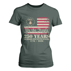 250th Anniversary USA T Shirt For Women Patriotic Liberty Bell 1776 2026 Independence Day TS14 Dark Forest Green Print Your Wear